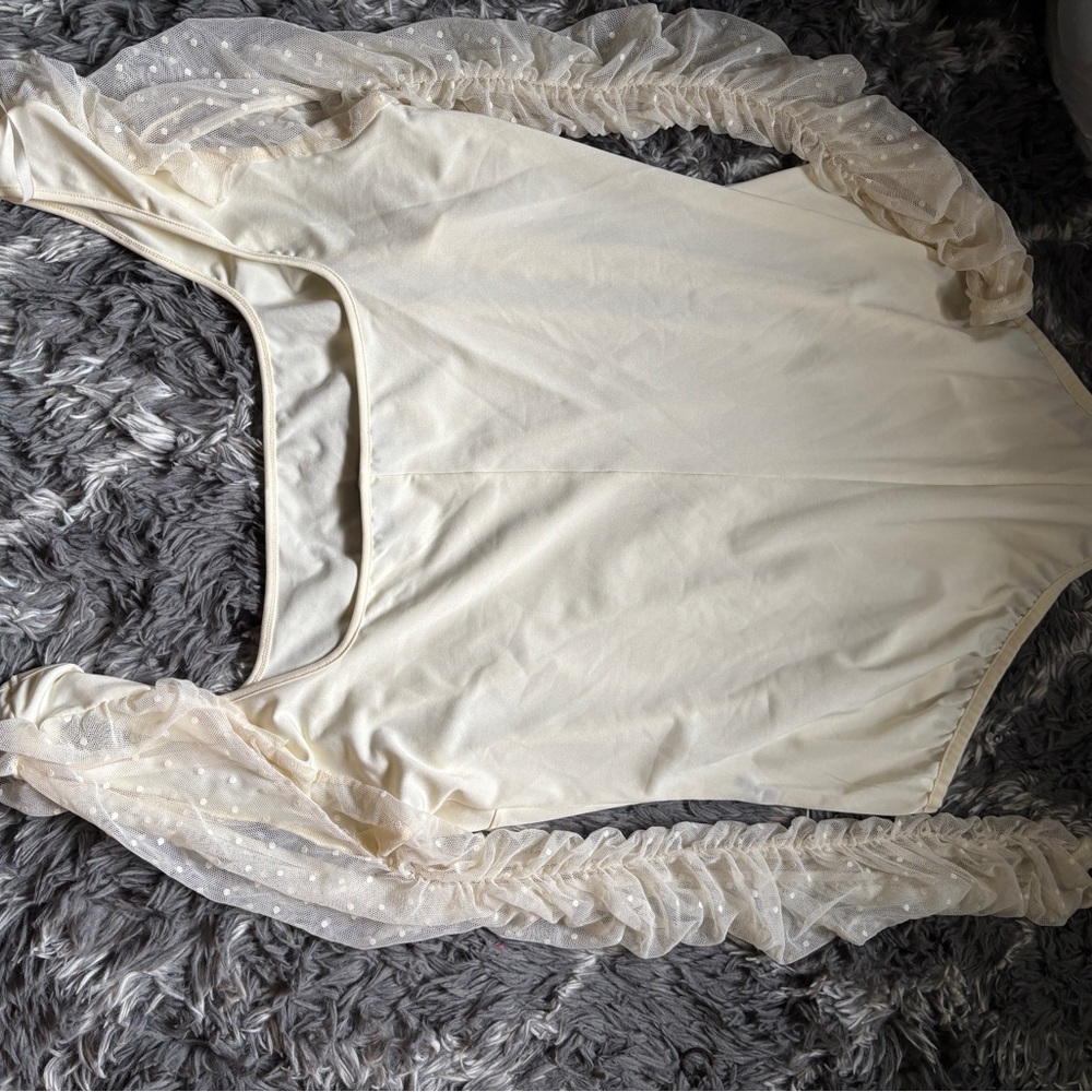 Fashion to Figure Cream Bodysuit with Sheer Sleeves